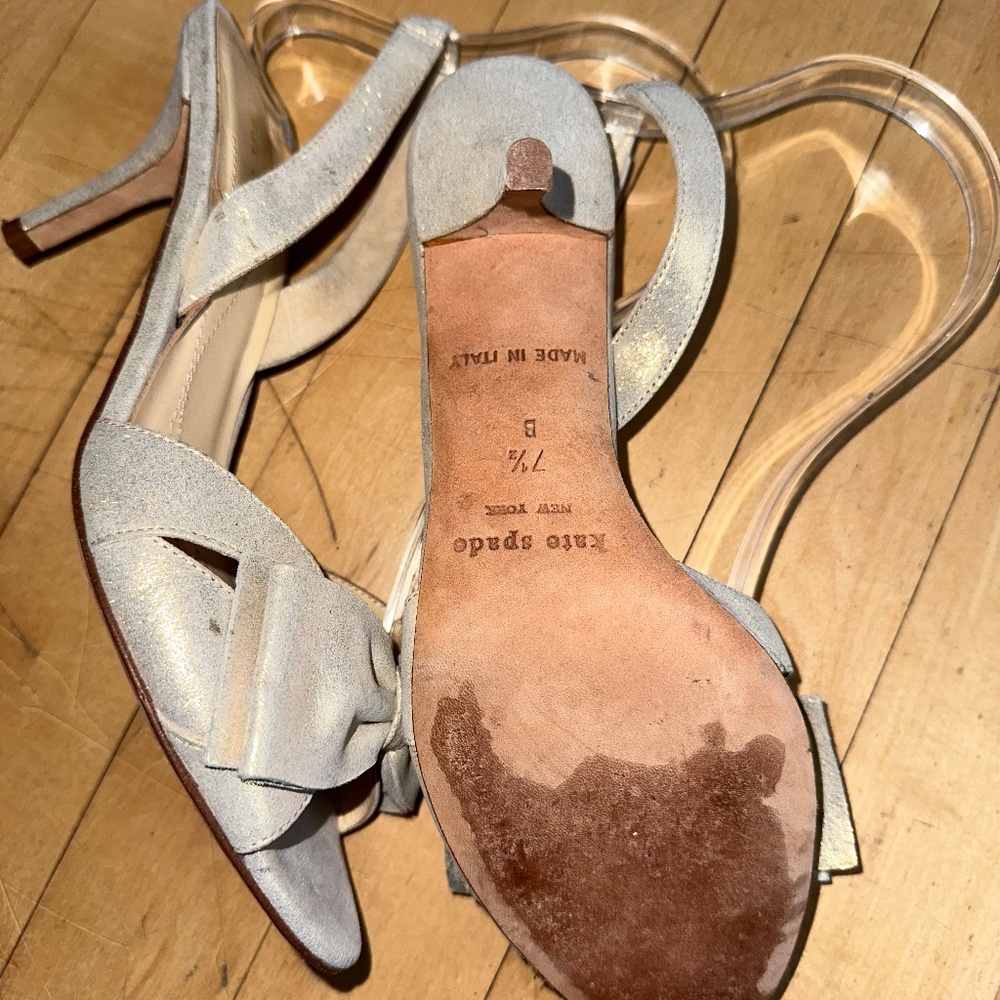 Kate spade gold shimmer suede sling back sandal, 7.5  CB2502 - Picture 9 of 9
